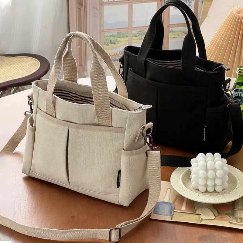 Women's Bag Multiple Pockets Shoulder Bag Large Capacity Canvas - SalmanStore 