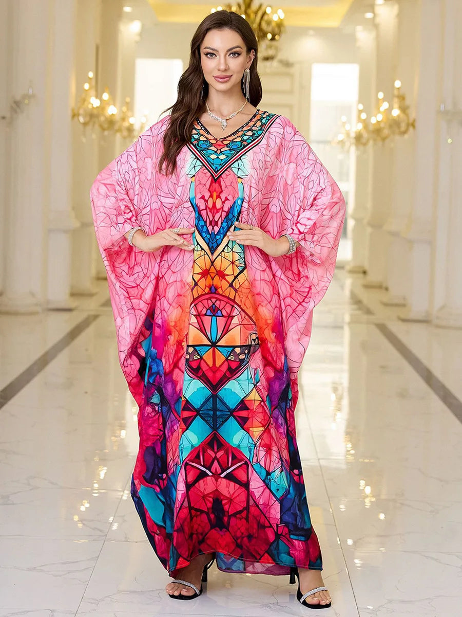 Women Embroidered Long Caftans Plus Size Kaftan Dresses Beach Bathing Suit Cover up moomoo Dress Moroccan Robe