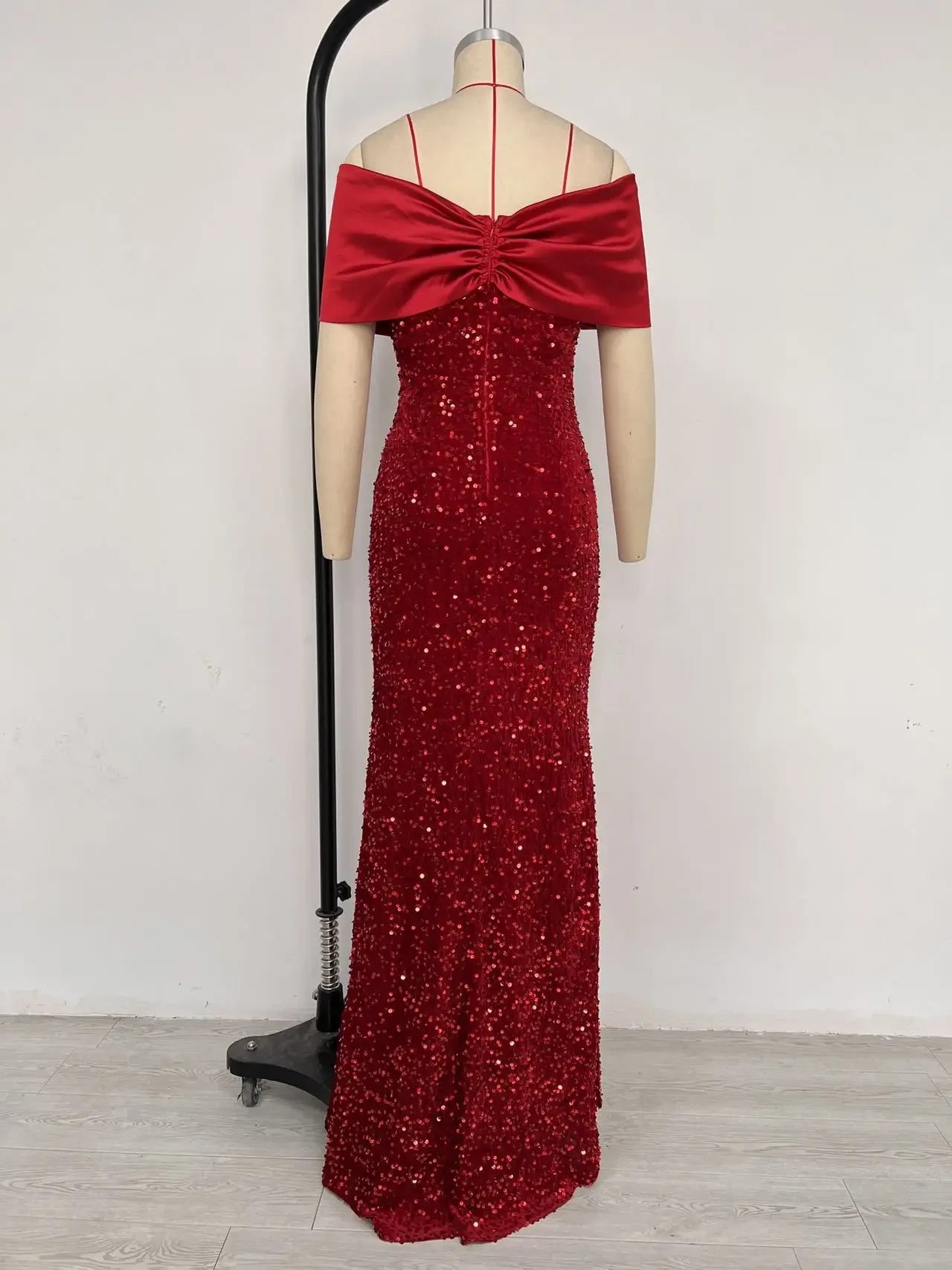 Slim Fit One Shoulder Sequin Evening Gown - A-Line Floor Length Party Dress - JStorehub 