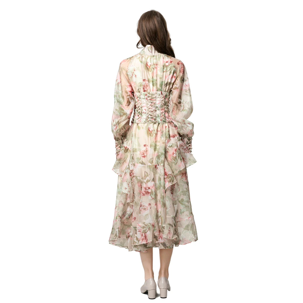 Women Dresses: Stand Collar Floral Casual Vestidos | Salman Store