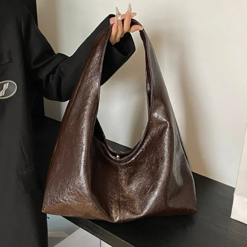 Large Capacity PU Leather Hobo Underarm Bag - 2026 Y2K Trend Shoulder Tote for Women - JStorehub 