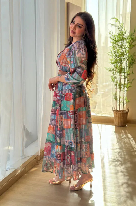 Women Dresses: BKLD V-Neck Chiffon Evening Dress | Salman Store