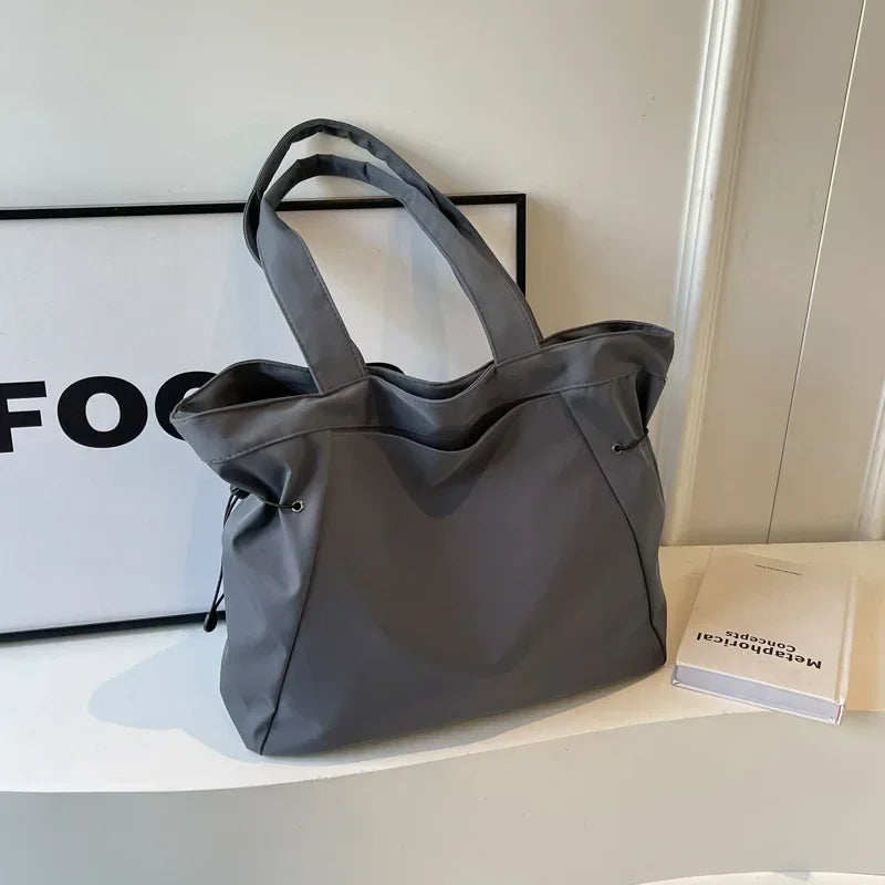 Casual Large Capacity Tote Bag for Women - Simple Aesthetic Drawstring Shoulder Bag