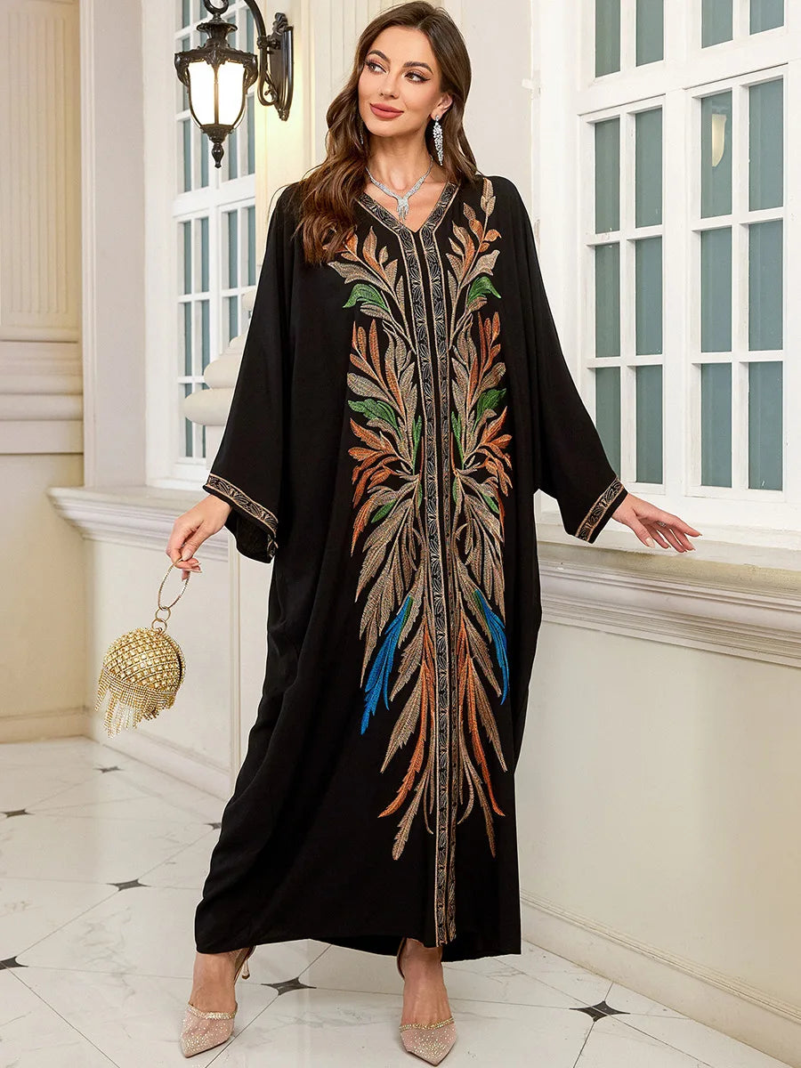 Women Embroidered Long Caftans Plus Size Kaftan Dresses Beach Bathing Suit Cover up moomoo Dress Moroccan Robe