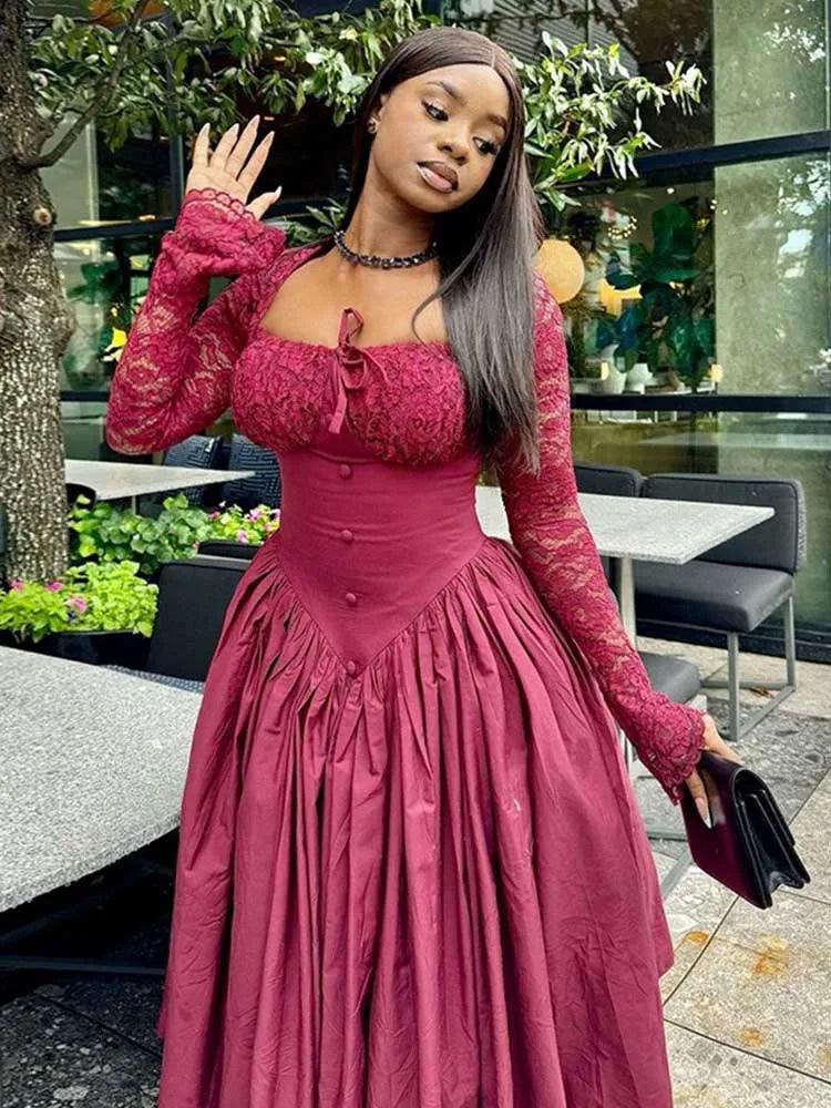 Women Dresses: Elegant Hollow Out Lace French Dress - Salman Store