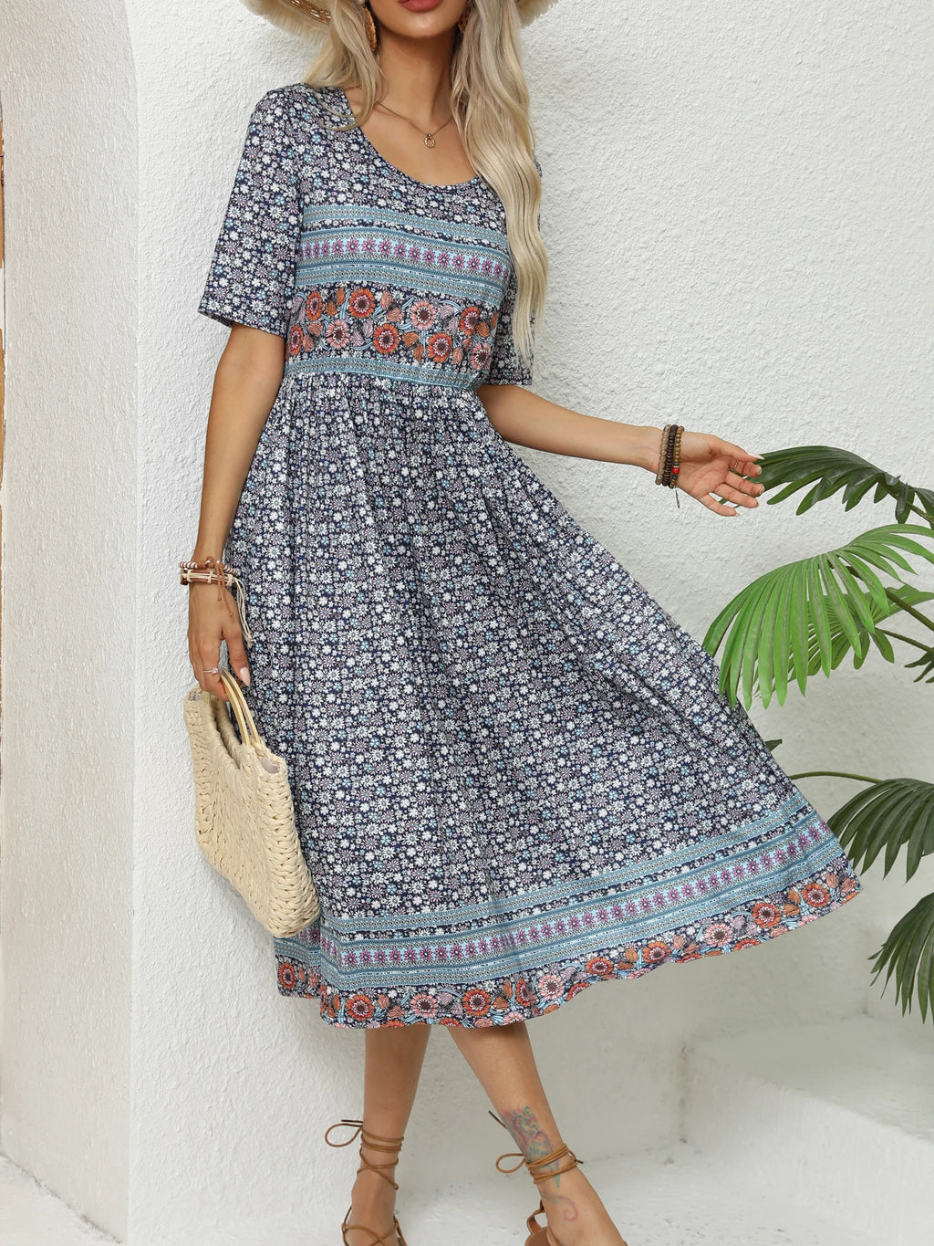 Women Dresses: Elegant Bohemian Print Dress - Salman Store