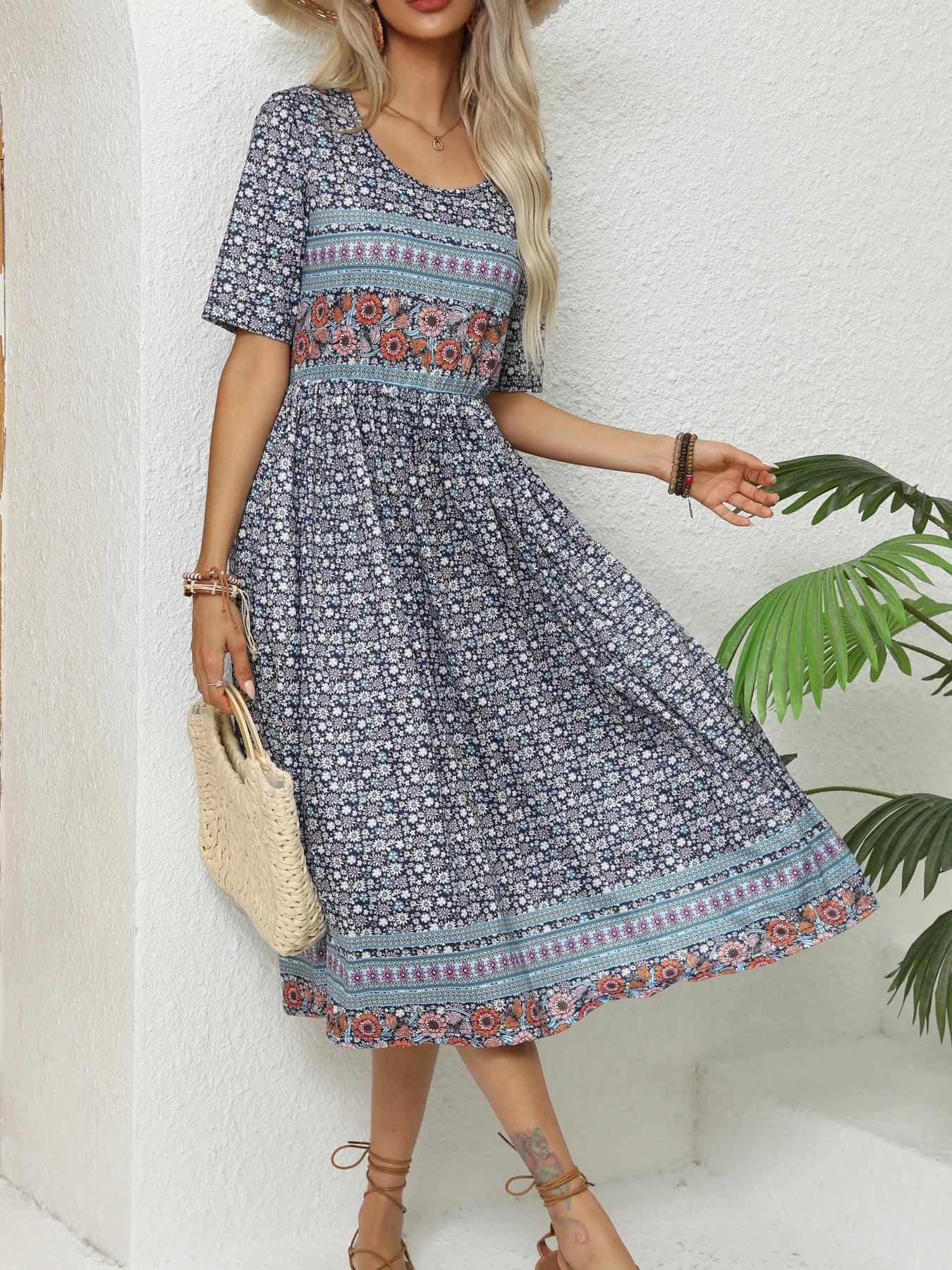 Women Dresses: Elegant Bohemian Print Dress - Salman Store