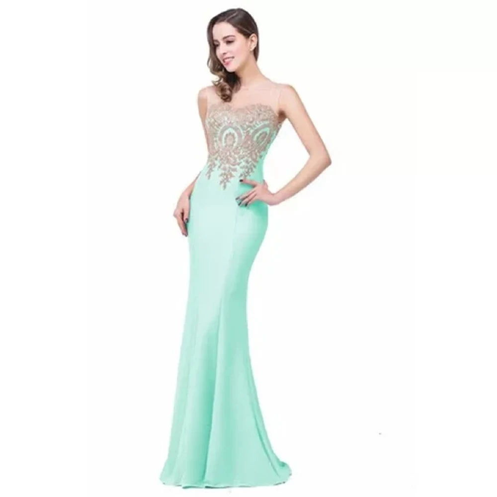 Royal Blue Mermaid Evening Dress with Golden Appliques Lace - Prom Wedding Gown
