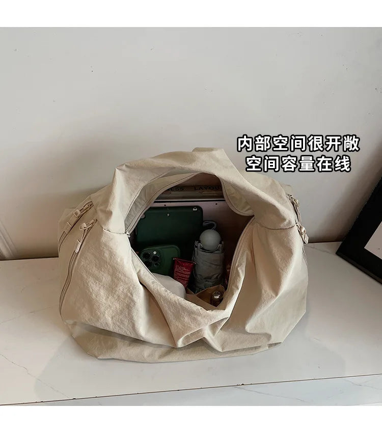 Chic Solid Color Nylon Tote Bag with Multiple Pockets - Large Capacity Shoulder Bag - JStorehub 