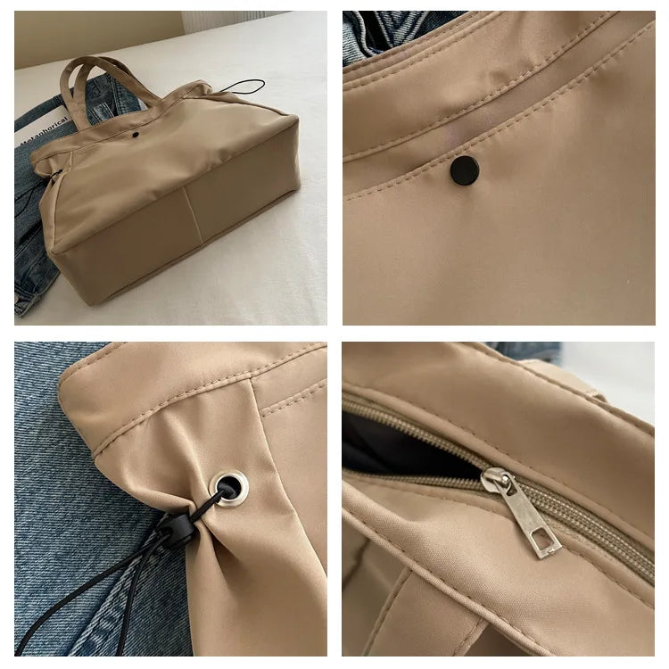 Casual Large Capacity Tote Bag for Women - Simple Aesthetic Drawstring Shoulder Bag