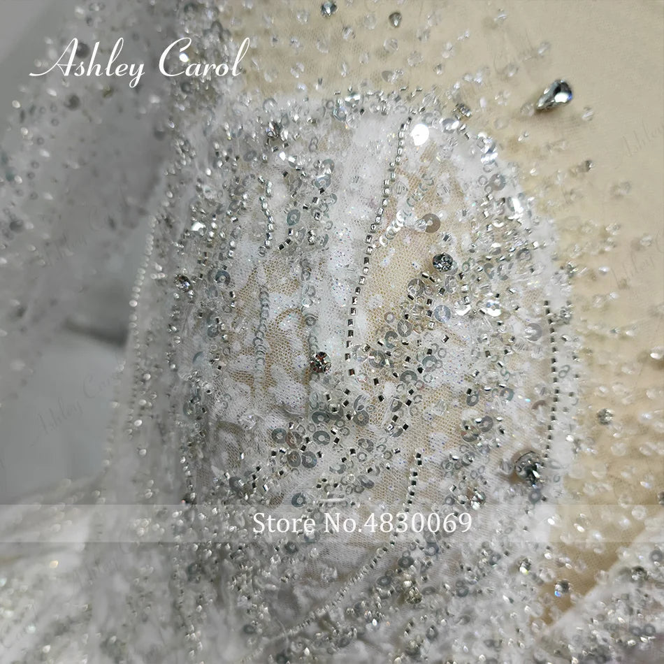 Luxury Long Sleeve Princess Wedding Dress - Sparkling Beaded Bridal Gown - JStorehub 