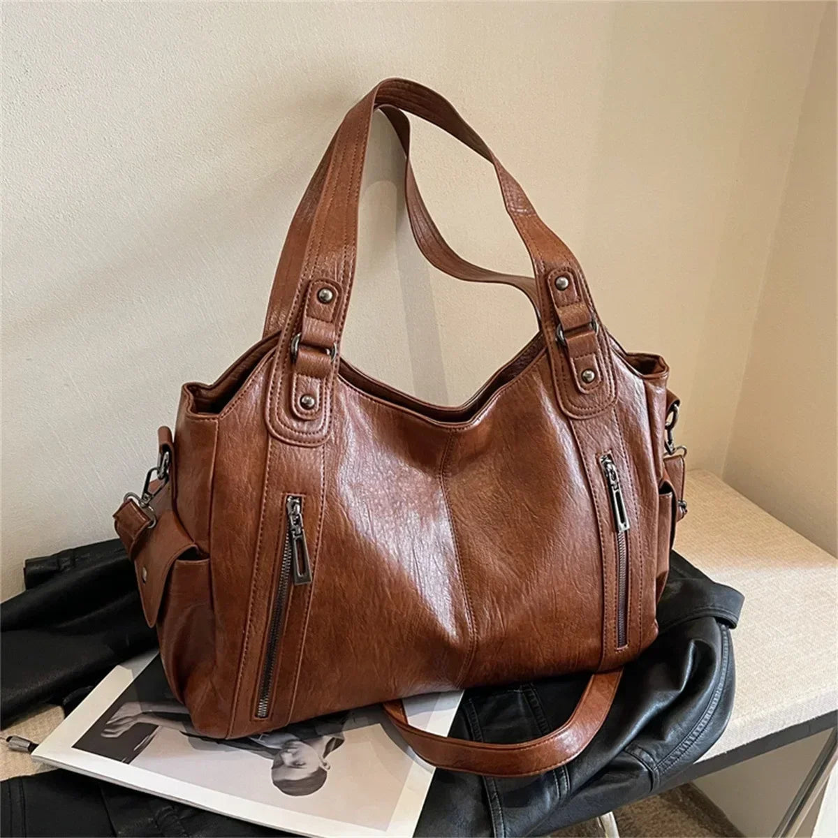 Soft Interior Shoulder Bag 2026 - High Quality Contrasting Color PU Handbag for Wome