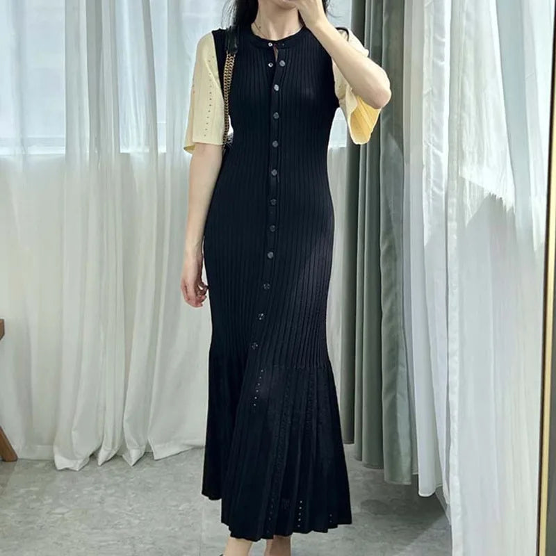 French Elegant Knitted Mermaid Dress - Hollow Slimming Fish Tail Dress - JStorehub 