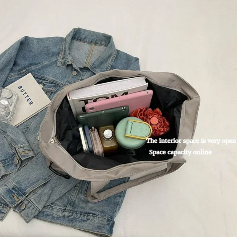 Casual Large Capacity Tote Bag for Women - Simple Aesthetic Drawstring Shoulder Bag - JStorehub 