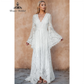 Boho V-Neck A-Line Wedding Dress 2025 - Lace Court Train Bridal Gown - JStorehub 