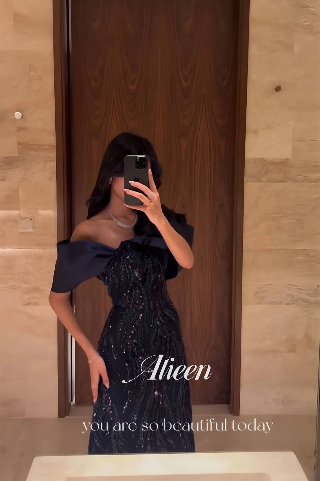 Dark Blue Sequin A-Line Evening Dress - Prom & Party Gown 2025 - SalmanStore 