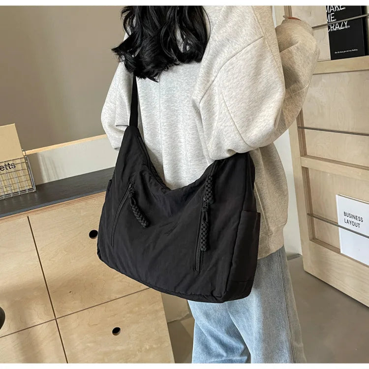 Trendy Women's Soft Cloth Shoulder Bag - Solid Color Y2K Casual Big Crossbody Bag 2026