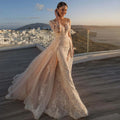 Gorgeous Detachable 2-in-1 Wedding Dress - Embroidered Lace with Train & Full Sleeves - JStorehub 