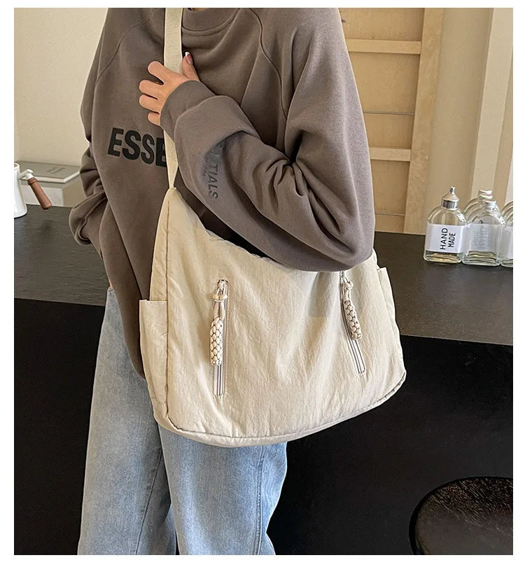 Trendy Women's Soft Cloth Shoulder Bag - Solid Color Y2K Casual Big Crossbody Bag 2026