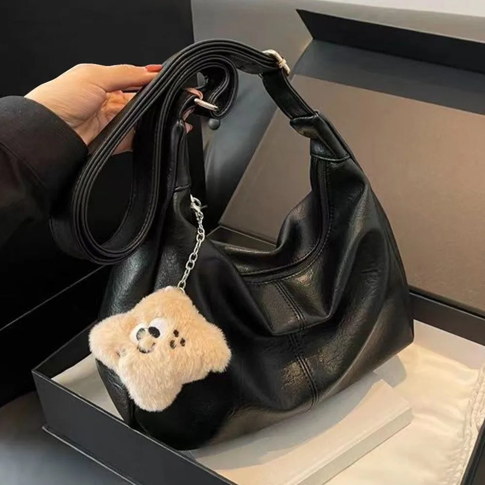 Trendy Slouchy Shoulder Bag for Women - PU Leather Large Capacity Hobo Tote - JStorehub 