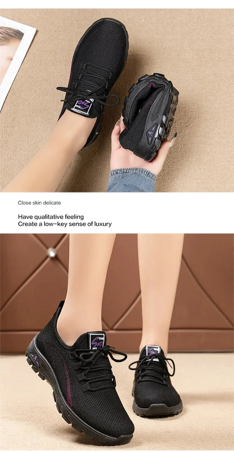 Black Beijing Cloth Casual Work Shoes for Women - Comfortable Slip-On Flats