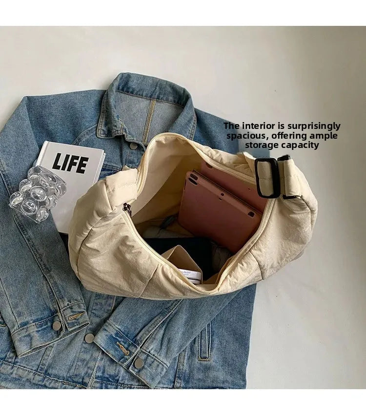 Trendy Women's Soft Cloth Shoulder Bag - Solid Color Y2K Casual Big Crossbody Bag 2026 - JStorehub 