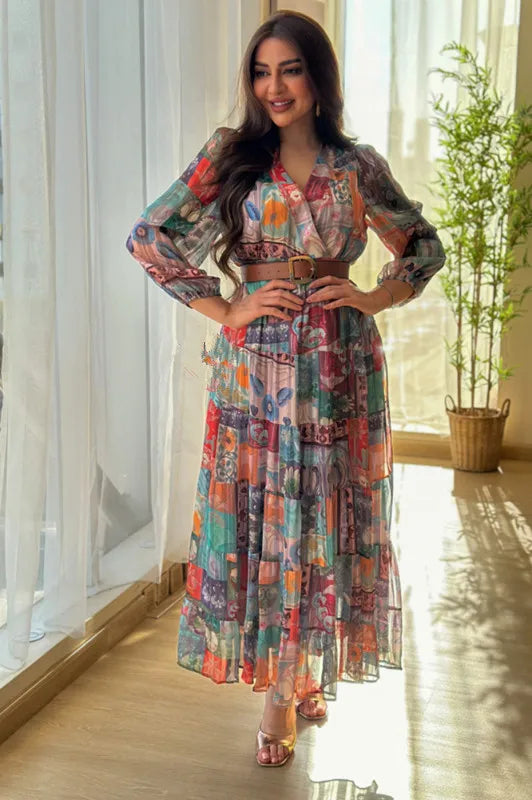 Women Dresses: BKLD V-Neck Chiffon Evening Dress | Salman Store