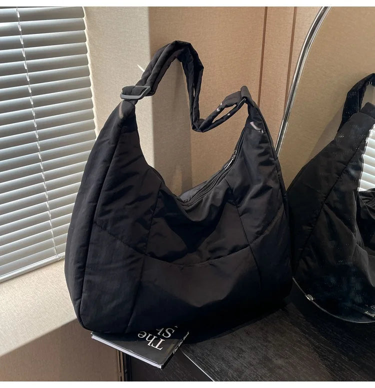 Trendy Women's Soft Cloth Shoulder Bag - Solid Color Y2K Casual Big Crossbody Bag 2026 - JStorehub 