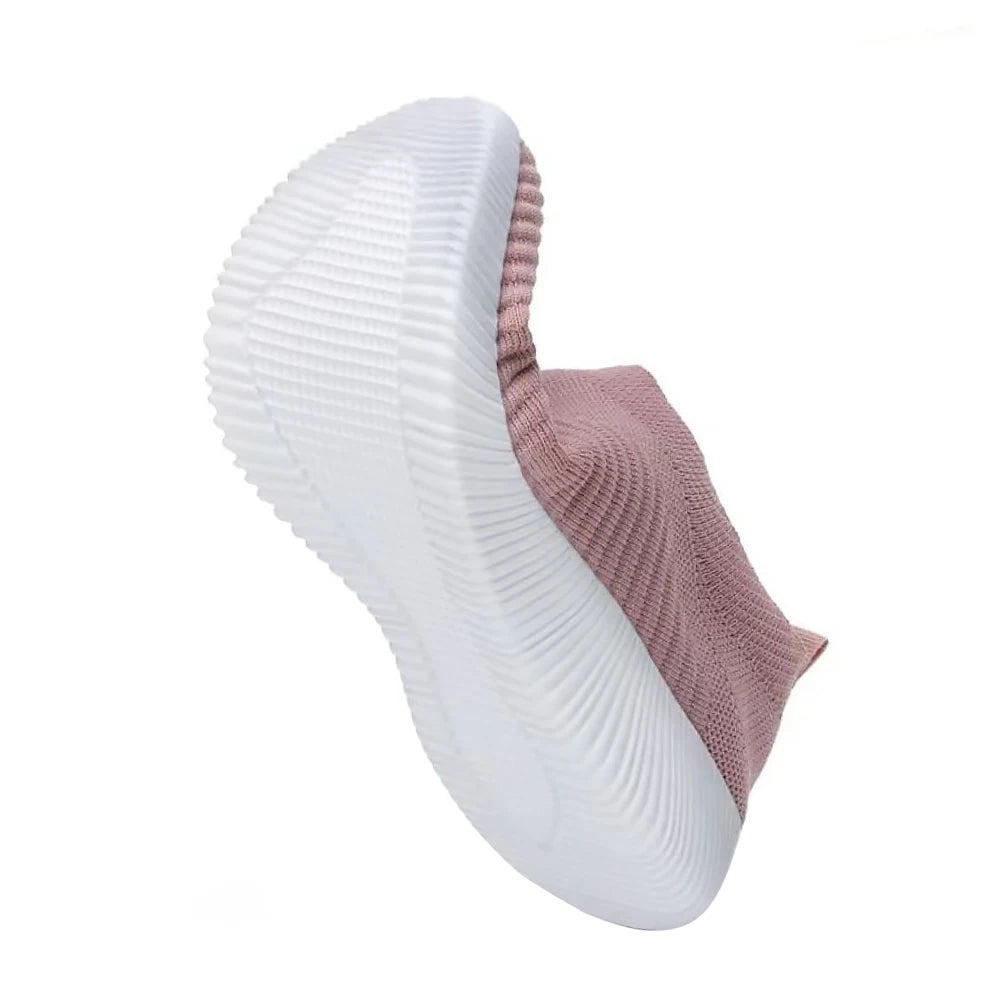 Women's Pink Mesh Sneakers - Breathable Flying Woven Slip-On Walking Shoes - JStorehub 