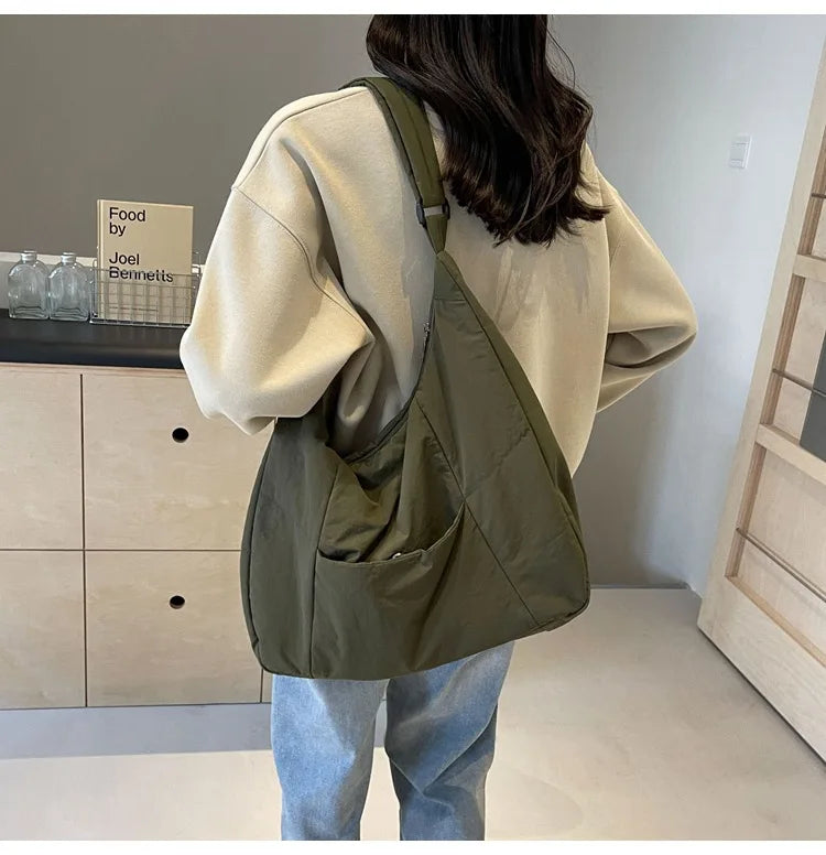 Trendy Women's Soft Cloth Shoulder Bag - Solid Color Y2K Casual Big Crossbody Bag 2026