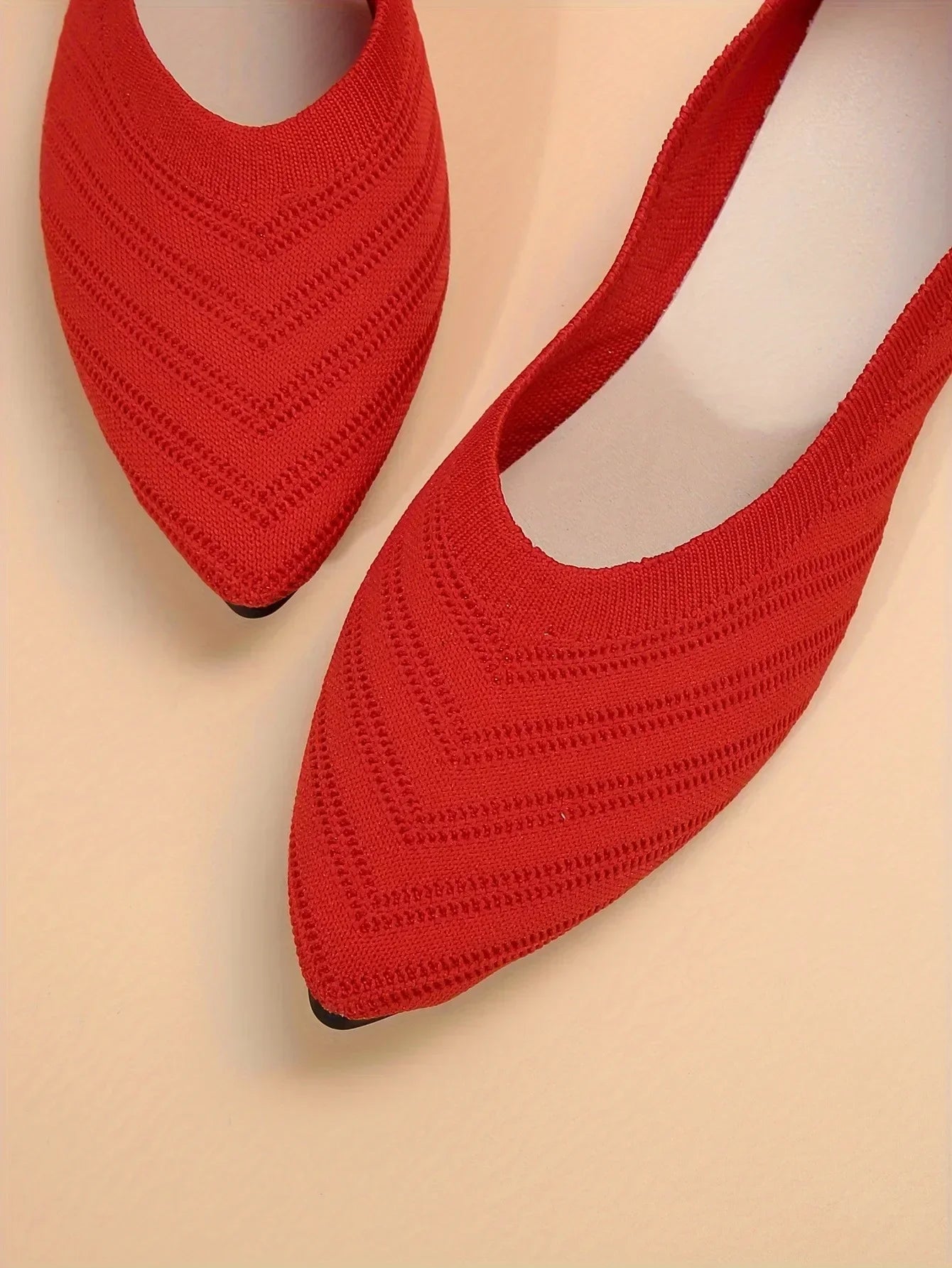 Apricot Knitted Pointed Toe Flat Shoes for Women - Slip-On Comfort
