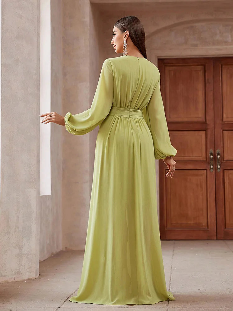 2024 Luxury Elegant Party Evening Dress - 3D Floral Lantern Sleeve Maxi - JStorehub 