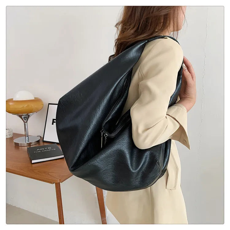 Big Black Shoulder Bag for Women - Large Hobo Soft Leather Crossbody Tote Bag