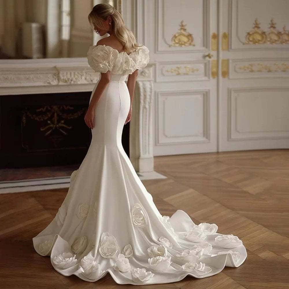 Beach Boho Wedding Dress - Off Shoulder Boat Neck Pleated Bridal Gown - JStorehub 
