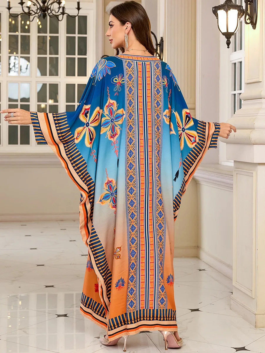 Women Embroidered Long Caftans Plus Size Kaftan Dresses Beach Bathing Suit Cover up moomoo Dress Moroccan Robe
