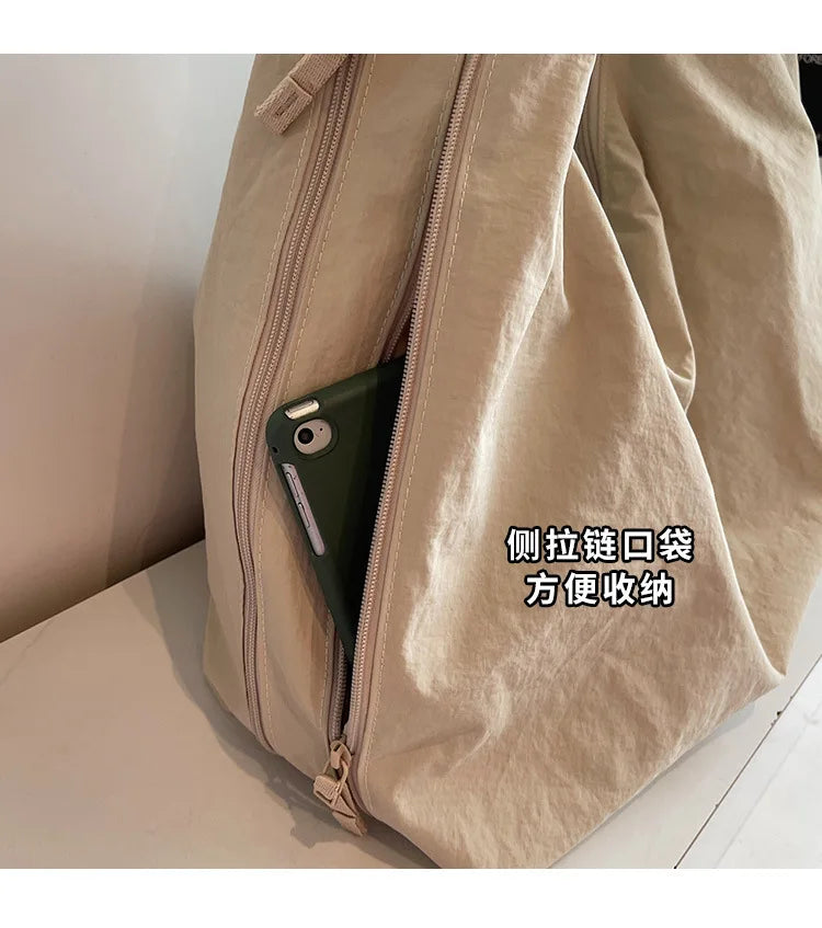 Chic Solid Color Nylon Tote Bag with Multiple Pockets - Large Capacity Shoulder Bag - JStorehub 