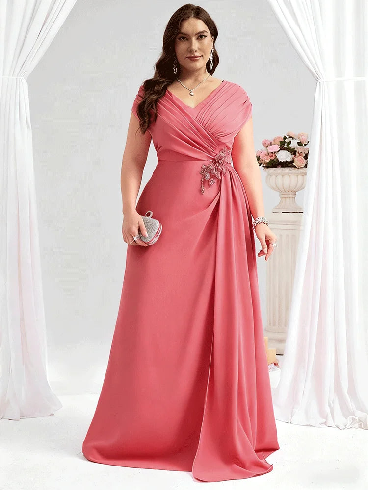 Plus Size Wine Red Chiffon Evening Dress - Luxury 4XL 5XL Mother of Bride Gown - JStorehub 