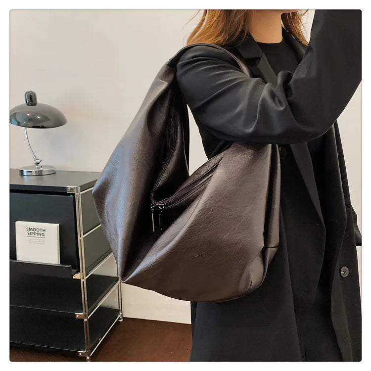Big Black Shoulder Bag for Women - Large Hobo Soft Leather Crossbody Tote Bag - JStorehub 