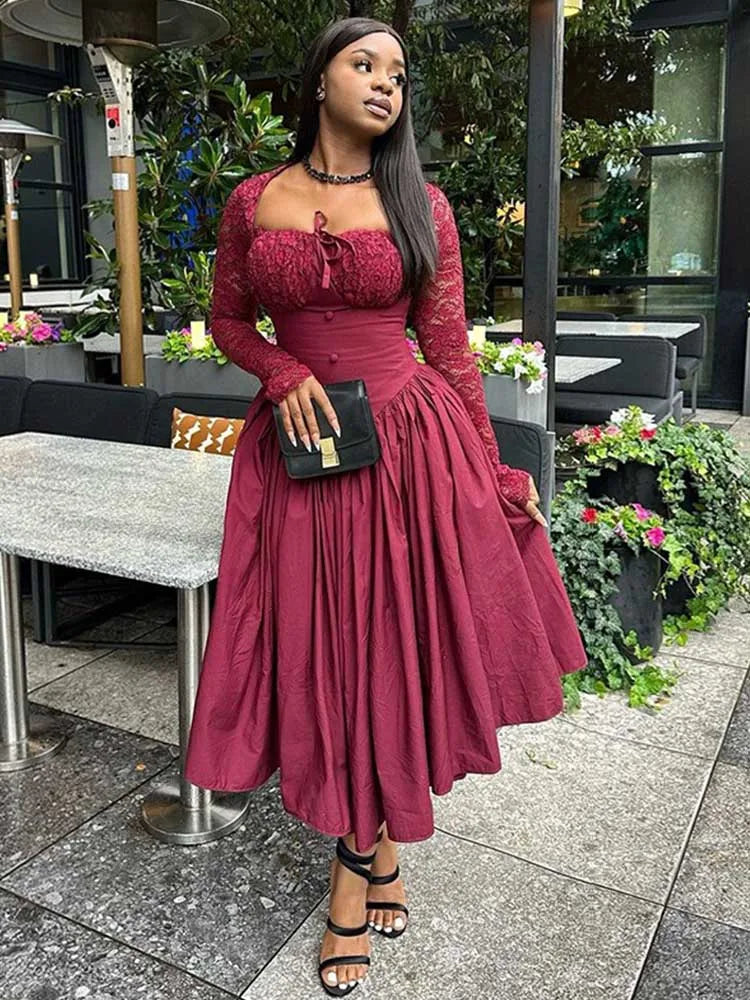 Women Dresses: Elegant Hollow Out Lace French Dress - Salman Store