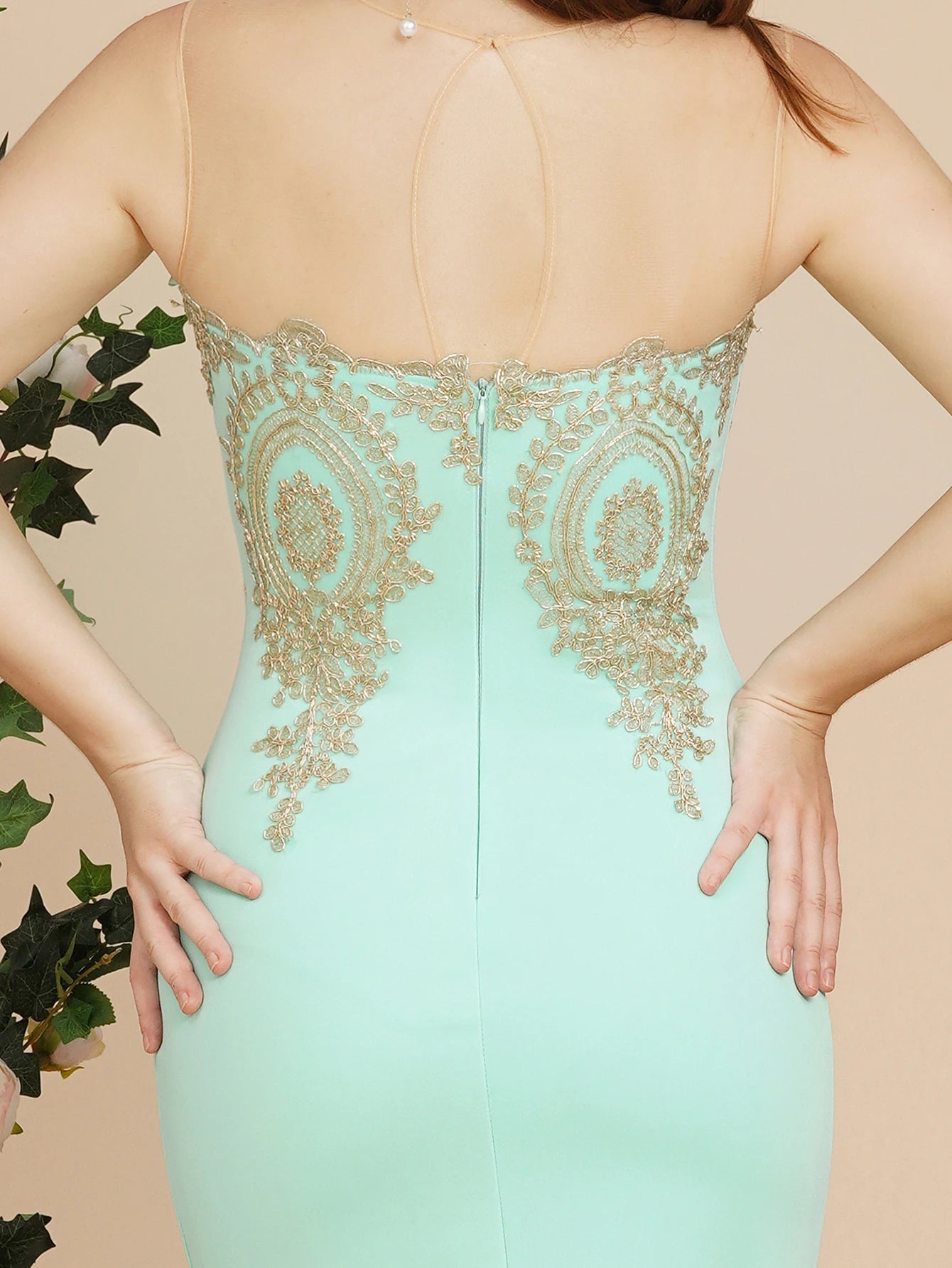 Golden Appliques Lace Mermaid Evening Dress - Sweetheart Illusion Prom Gown - SalmanStore 