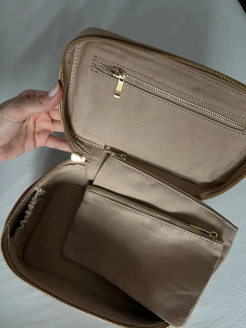 Custom Name Ladies Saffiano Split Leather Travel Toiletry Bag - Hanging Makeup Organizer - JStorehub 