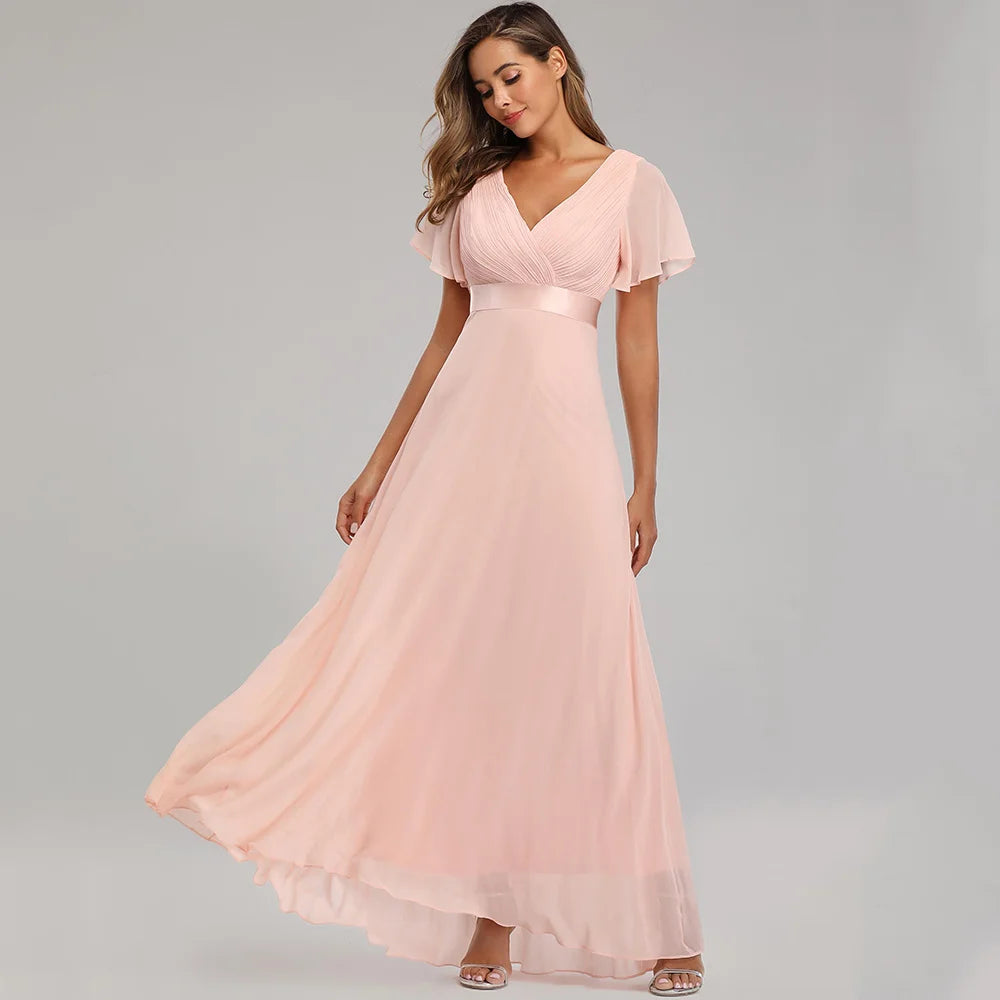 Sexy Pink Chiffon Tulle Maxi Summer Dress - Casual Vintage Long Party Gown - JStorehub 