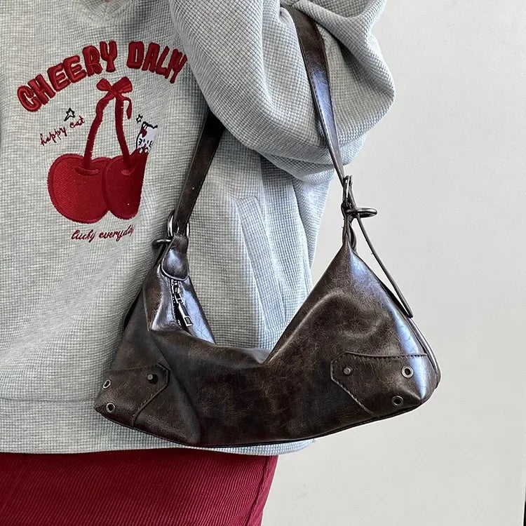 PU Leather Retro Underarm Bag for Women - Y2K Vintage Small Crossbody Handbag - JStorehub 