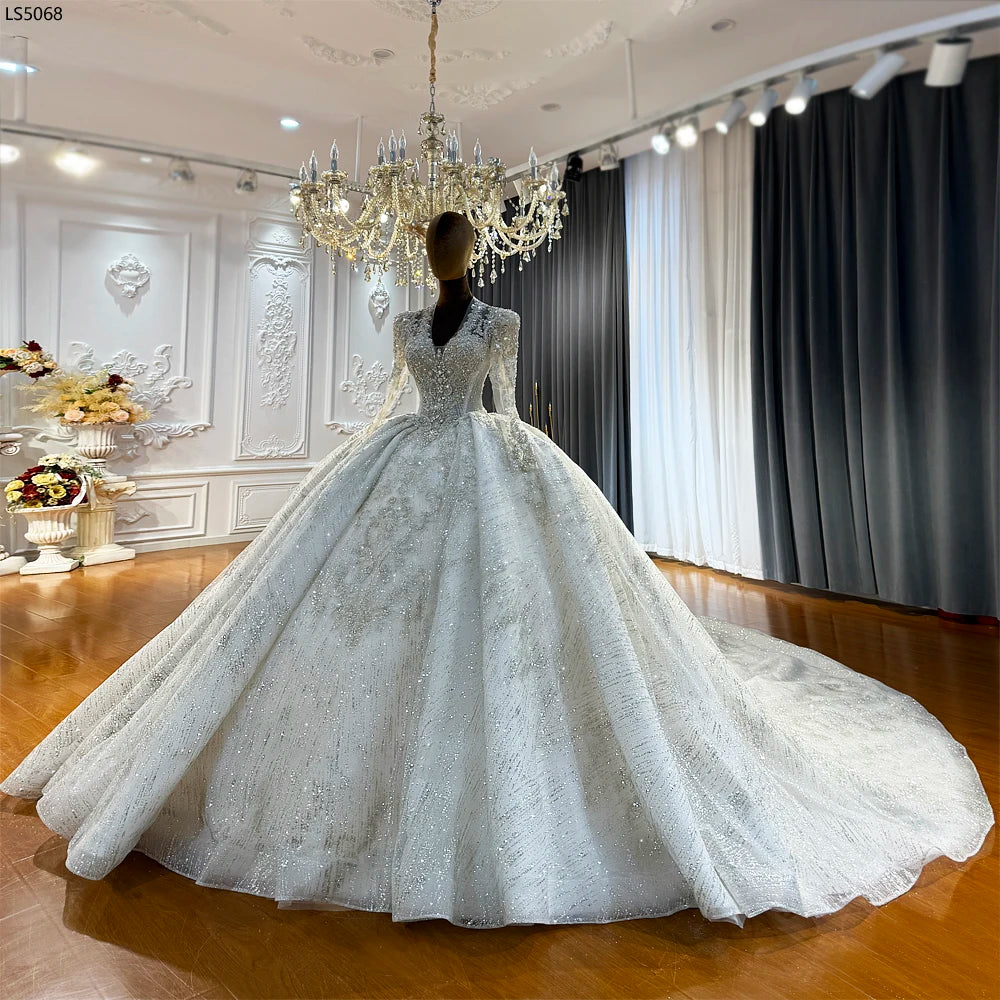 Customized Full Beading V-Neck Wedding Dress - Amanda Novias 2026 Bridal Gown - JStorehub 