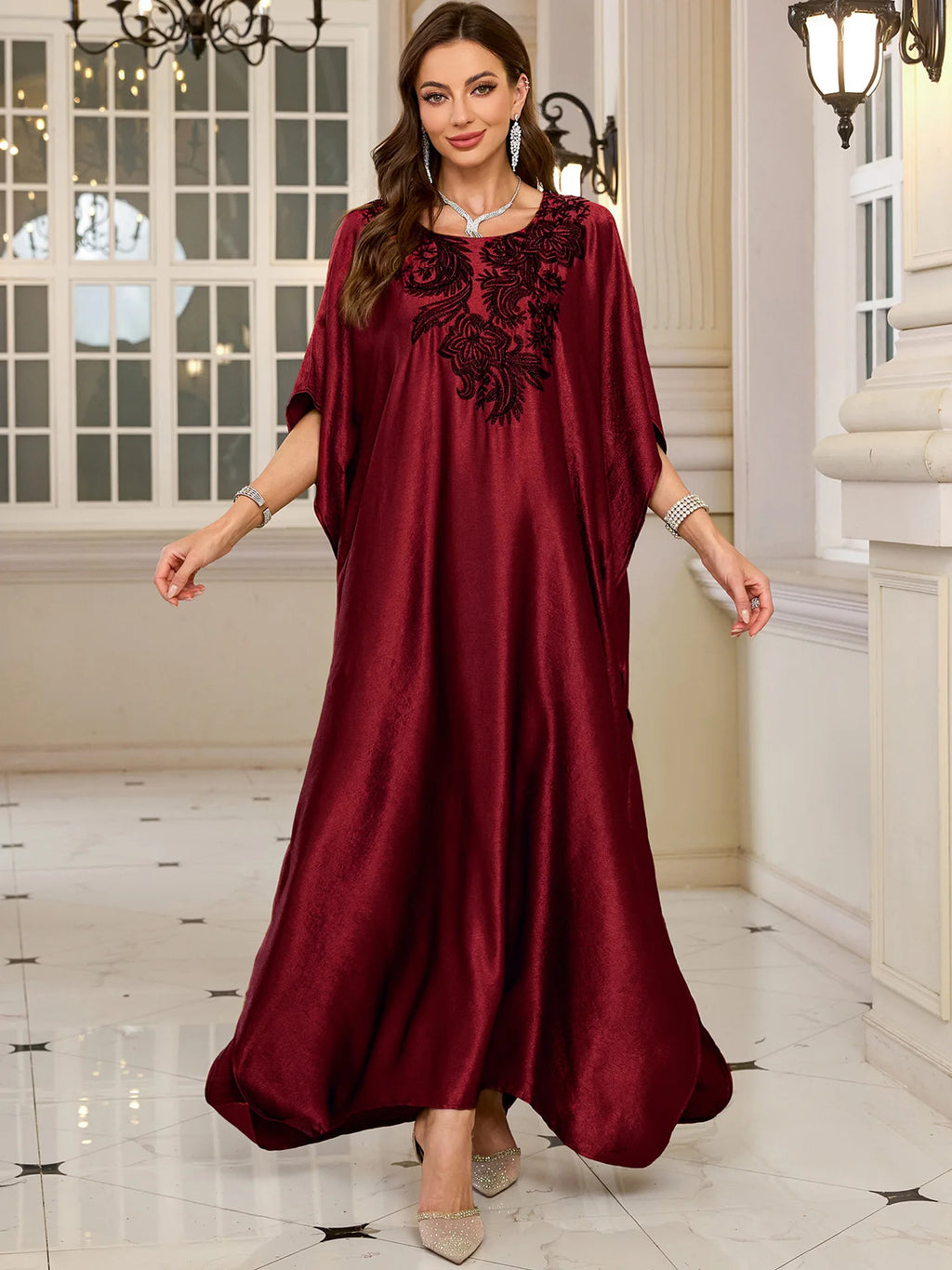 Women Embroidered Long Caftans Plus Size Kaftan Dresses Beach Bathing Suit Cover up moomoo Dress Moroccan Robe
