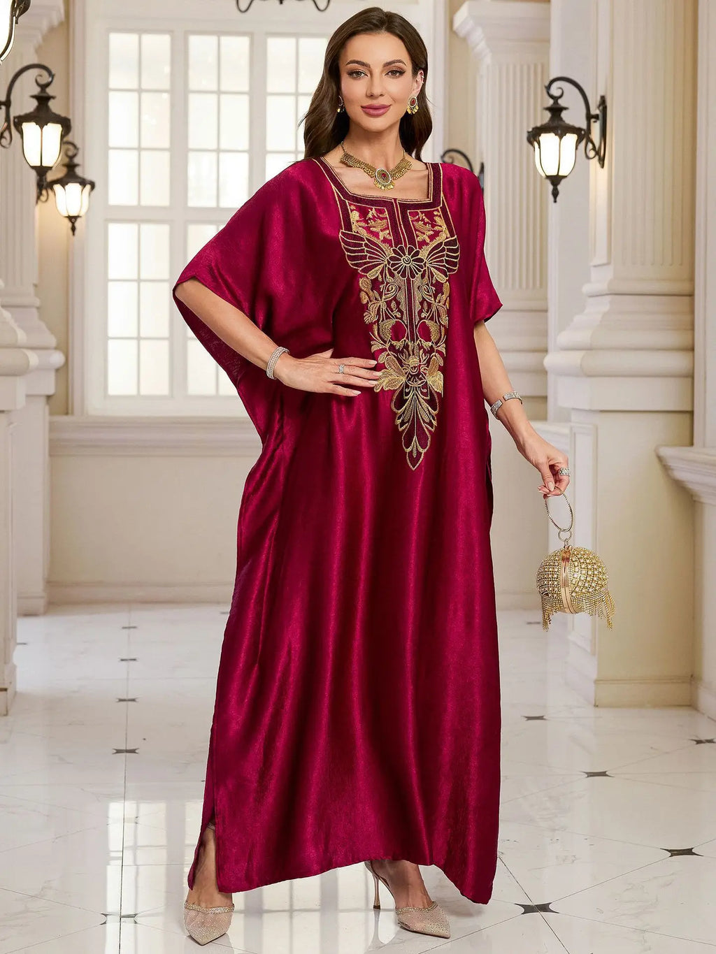 Women Embroidered Long Caftans Plus Size Kaftan Dresses Beach Bathing Suit Cover up moomoo Dress Moroccan Robe