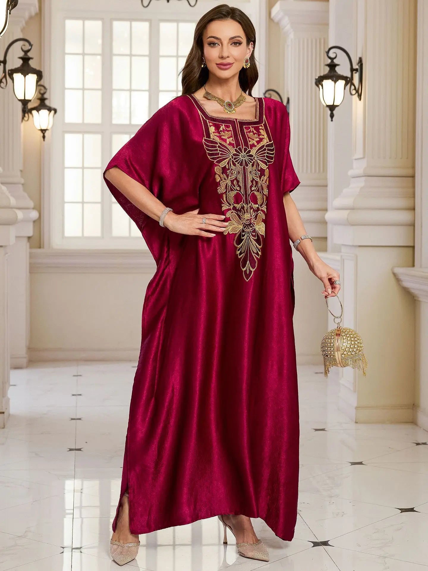 Women Embroidered Long Caftans Plus Size Kaftan Dresses Beach Bathing Suit Cover up moomoo Dress Moroccan Robe