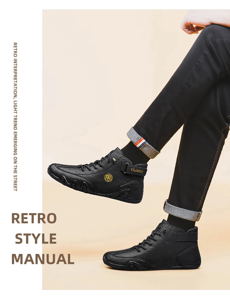 CLOHOO Hand-Sewn Soft-Soled Octopus Boot Men's Short Boots High-Top Leather Boots for Men