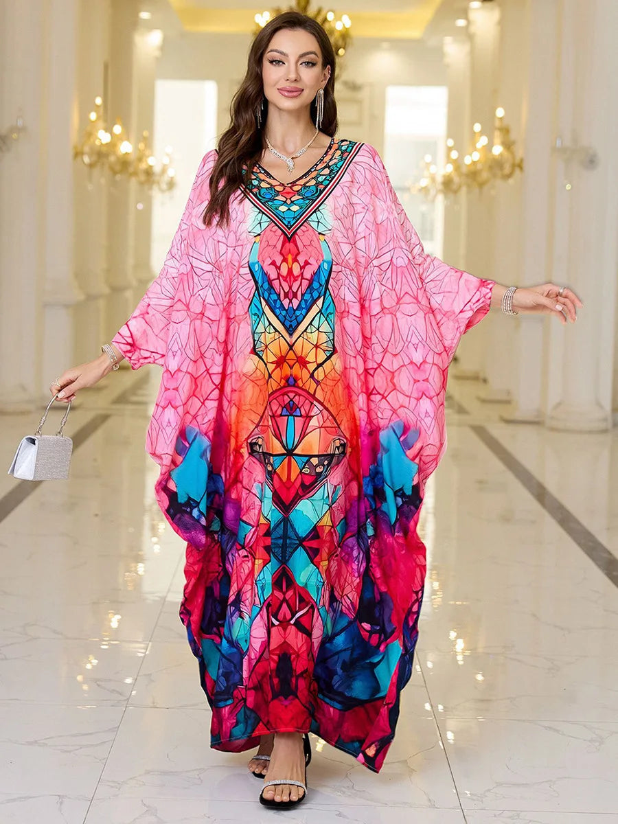 Women Embroidered Long Caftans Plus Size Kaftan Dresses Beach Bathing Suit Cover up moomoo Dress Moroccan Robe