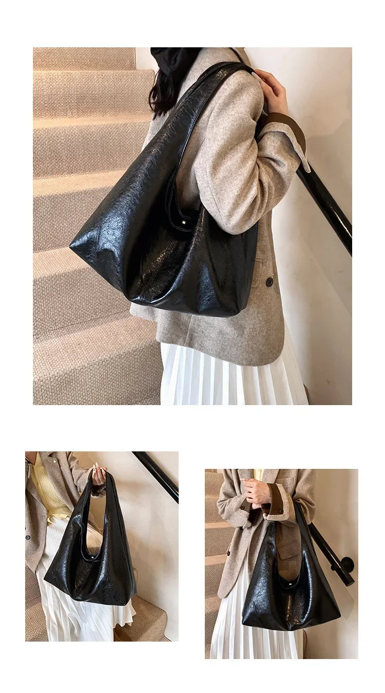 Big Black Shoulder Bag for Women - Large Hobo Soft Leather Crossbody Tote Bag